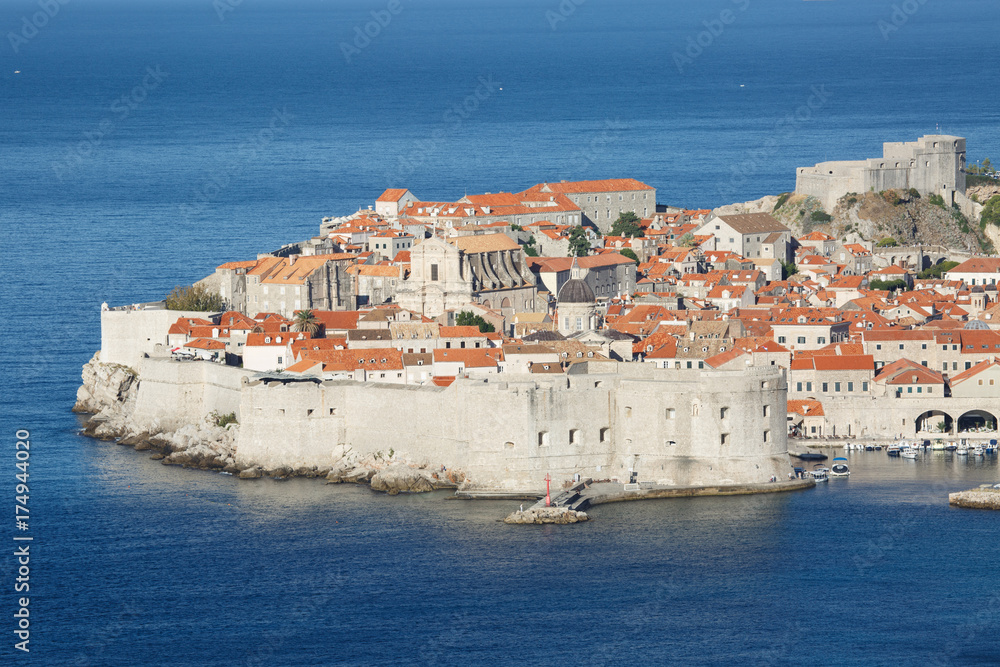 Magnificent view of the old city with the fortress walls, Fort St. John, fortress Lovrijenac. Dubrovnik