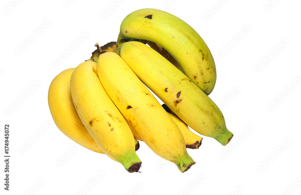 Close up of Yellow Ripe banana on white background