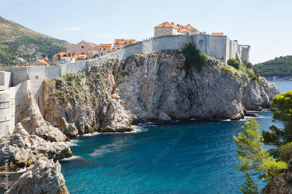 West Harbor and the impregnable city walls. Dubrovnik, Croatia