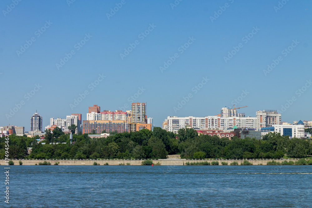 View of the Mikhaylovskaya embankment of the Ob river in Novosibirsk View of the Mikhaylovskaya embankment of the Ob river in Novosibirsk