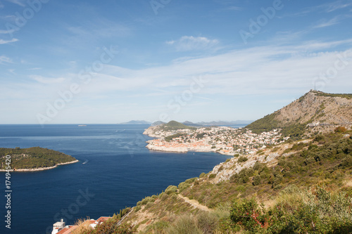 View from the mountains to Dubrovnik and the island Lokrum. Croatia