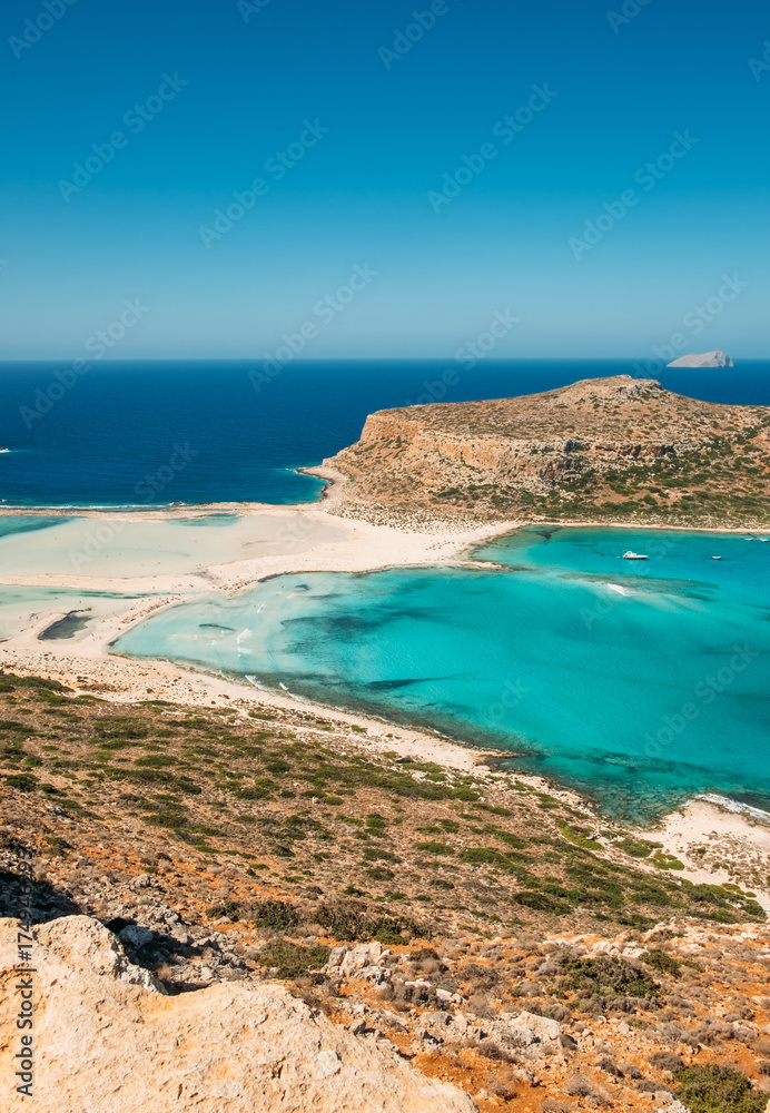 Amazing beach with turquoise water at Balos Lagoon and Gramvousa in Crete, Greece Amazing beach with turquoise water at Balos Lagoon and Gramvousa in Crete, Greece