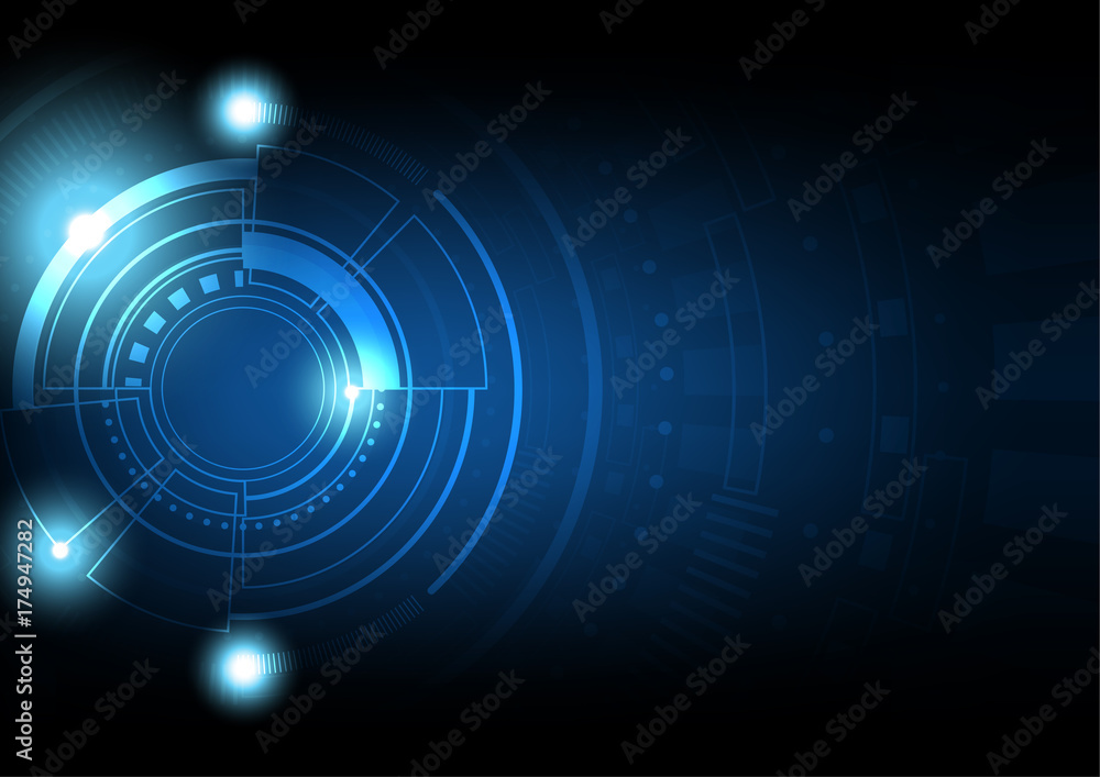 Technology background, abstract futuristic circle and glowing light on dark background