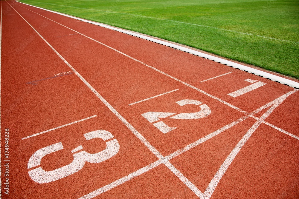Athlete Track or Running Track with three numbers lanes and lawn Athlete Track or Running Track with three numbers lanes and lawn