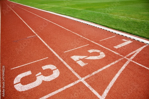 Athlete Track or Running Track with three numbers lanes and lawn