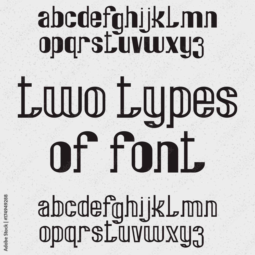 Two types of font - full and hollow. Black lowercase letters. Isolated ...
