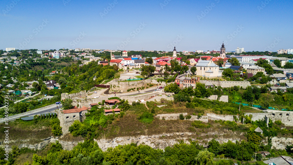 Kamianets-Podilskyi, Ukraine - August, 2017. View of Kamianets-Podilskyi city from above. Kamianets-Podilskyi Castle in Ukraine. Kamianets-Podilskyi touristic destination of Ukraine.