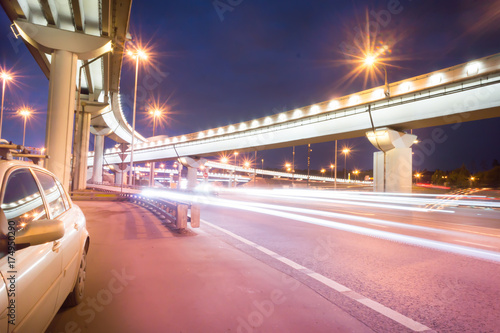 Night road. Highway. Road junction.