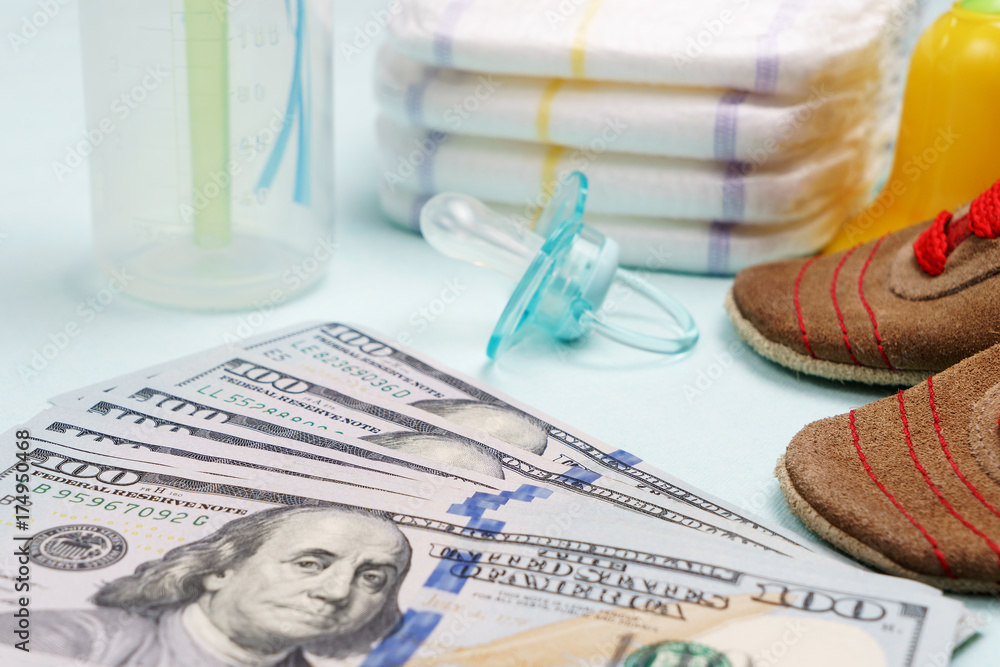 concept of expenses and outlay for needs of newborn baby or infant concept of expenses and outlay for needs of newborn baby or infant