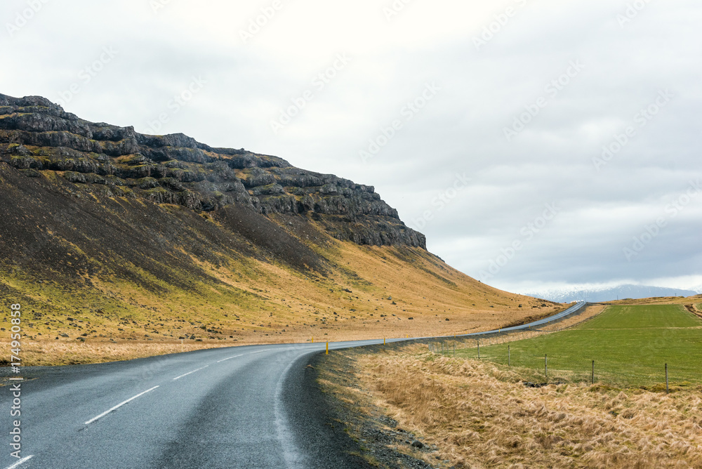 Rent a car and drive on the road along beautiful landscape of Iceland, the dream destination for traveler