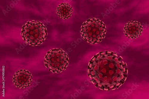 Viruses on red background  3D illustration