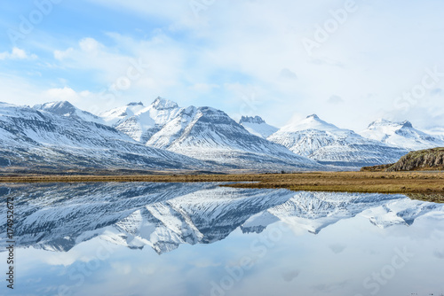 Amazing reflection of snow mountain in Iceland