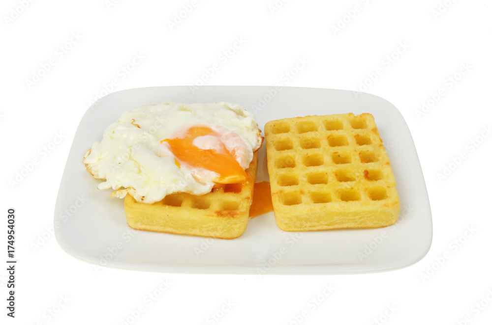 Fried egg on waffles