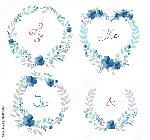 Vector Set of cute retro flowers arranged un a shape of the wreath perfect for wedding invitations and birthday cards
