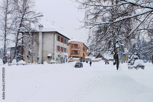 Big snow in small town near Sarajevo , Bosnia and Herzegovina