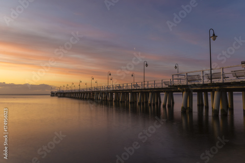 Beautiful sunrise over a wooden pier in Gdynia  Poland
