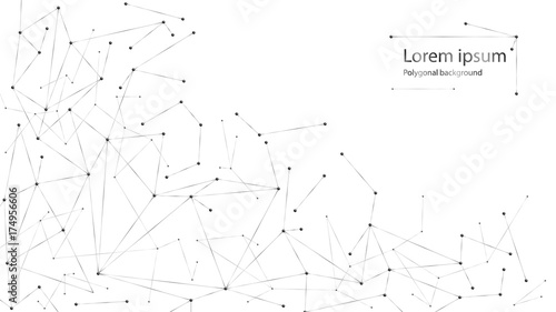 Geometric abstract background with connected line and dots. Black and white molecule structure. Science and connection concept. Illustration