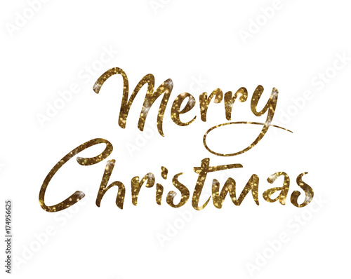 The golden glitter isolated hand writing word Merry Christmas