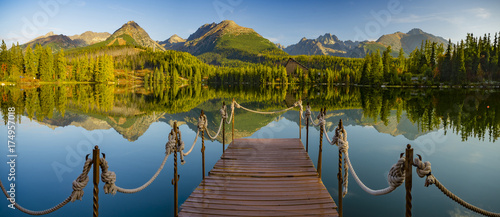 Fototapeta Naklejka Na Ścianę i Meble -  Mountain lake Strbske pleso (Strbske lake) and High Tatras national park, Slovakia