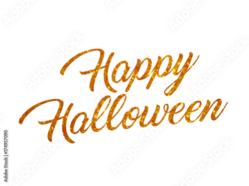 Orange glitter isolated hand writing word HAPPY HALLOWEEN