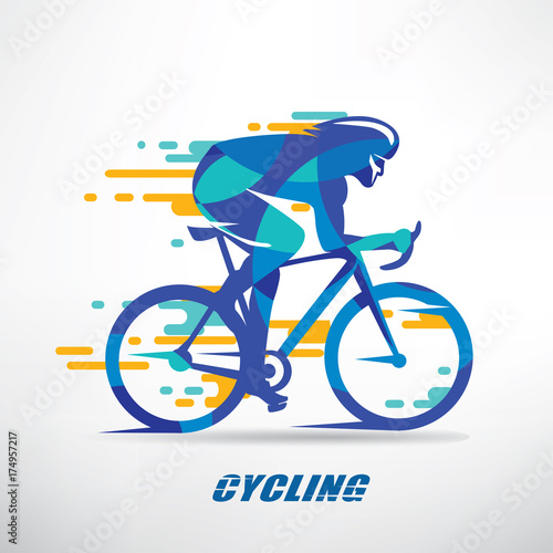 Obraz kolarstwo wyścig stylizowane tło, sylwetka wektor rowerzysta
