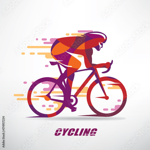 cycling race stylized background, cyclist vector silhouette