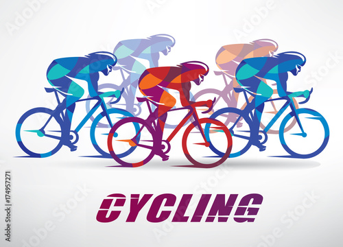 cycling race stylized background, cyclist vector silhouettes