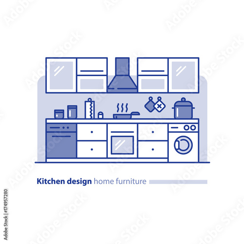 Design project, kitchen furniture, arrangement and planning, simplicity stile