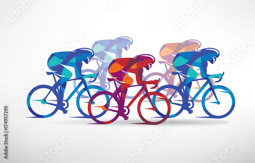 cycling race stylized background, cyclist vector silhouettes