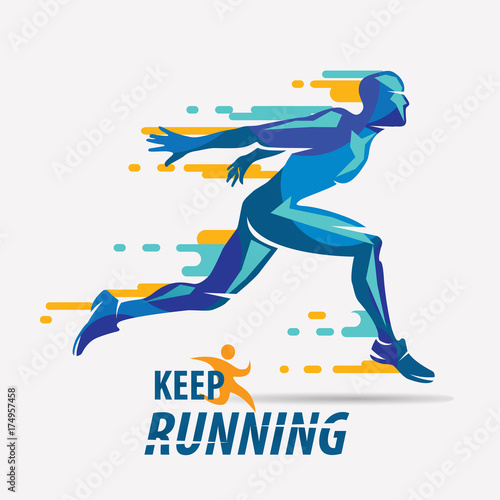 running man vector symbol, sport and competition concept background