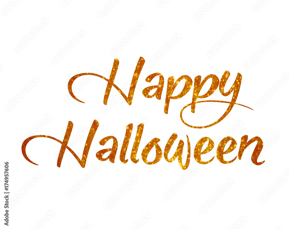 Fototapeta premium Orange glitter isolated hand writing word HAPPY HALLOWEEN