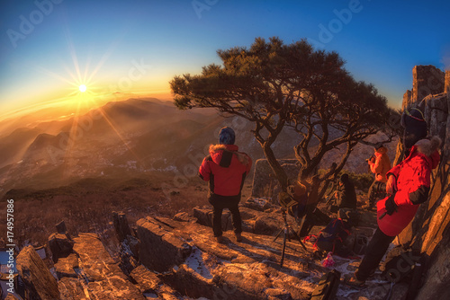 Photographers are taking photos on Mudeung mountain national park in winter at Gwangju,South Korea.