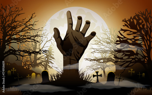Halloween background. Zombie hand
