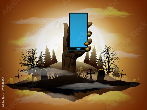 Zombie hand holding smartphone