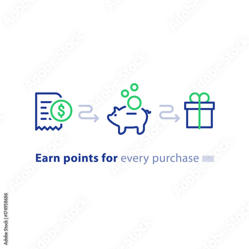 Loyalty program concept, earn points, win gift, shopping incentive, line icons