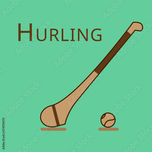 Vector hurling game. Irish hurling. Hurley and sliotar.