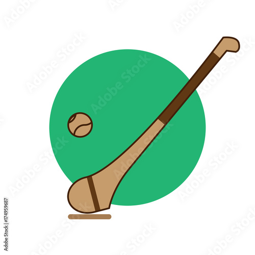 Vector hurling game. Irish hurling. Hurley and sliotar.