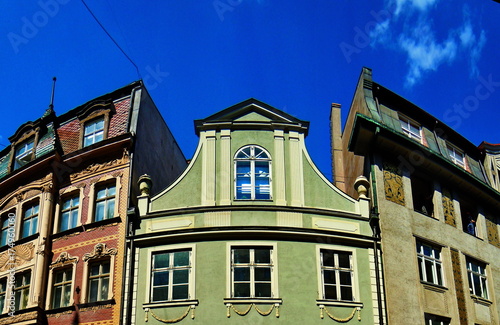 Upper floors of several houses