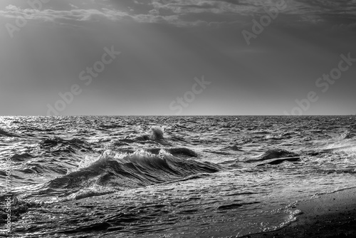The wave in the sea black and white.