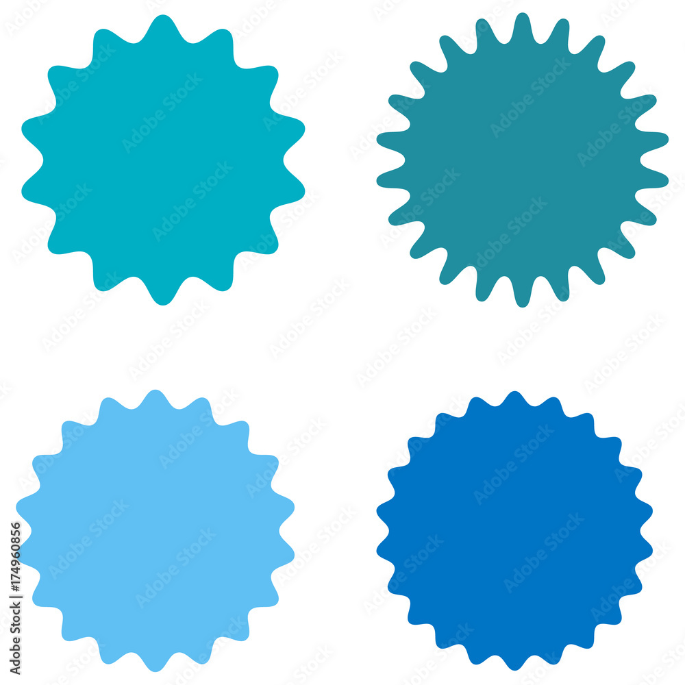 Set of starburst, sunburst badges, labels, stickers. Blue color. Vector illustration Set of starburst, sunburst badges, labels, stickers. Blue color. Vector illustration
