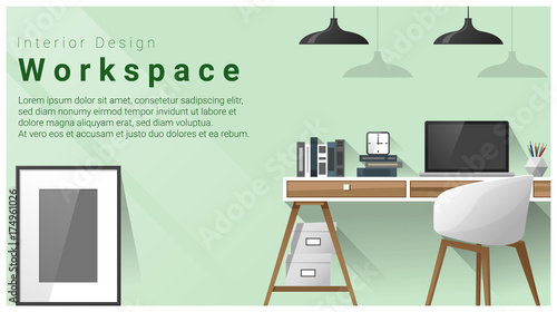 Interior design with Modern workplace background , vector , illustration