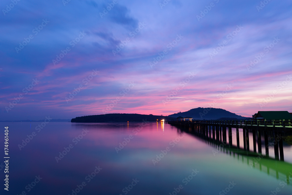 cement bridge on the tropical andaman sea in beautiful sunrise or sunset ,phuket thailand.