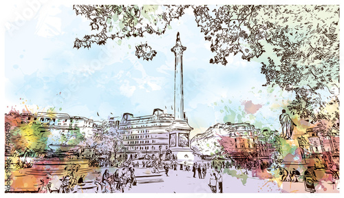 Watercolor sketch of National Museum London, the capital of England and the United Kingdom in vector illustration.
