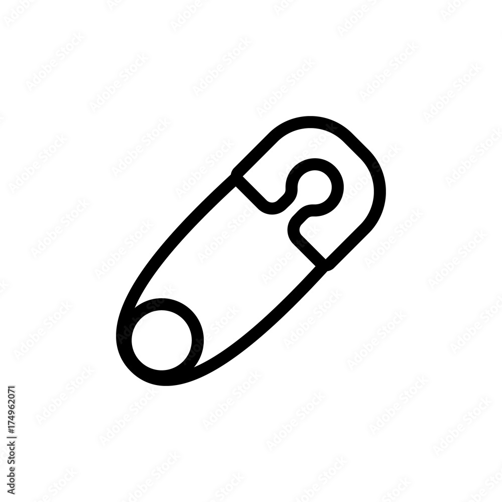 Baby pin thin line icon. Outline symbol baby pin for the design of children's webstie and mobile applications. Outline stroke kid accessory pictogram Baby pin thin line icon. Outline symbol baby pin for the design of children's webstie and mobile applications. Outline stroke kid accessory pictogram