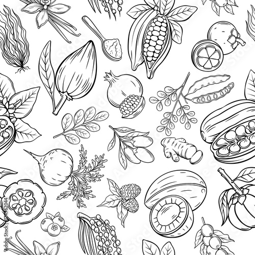 Vector hand drawn superfood seamless pattern.