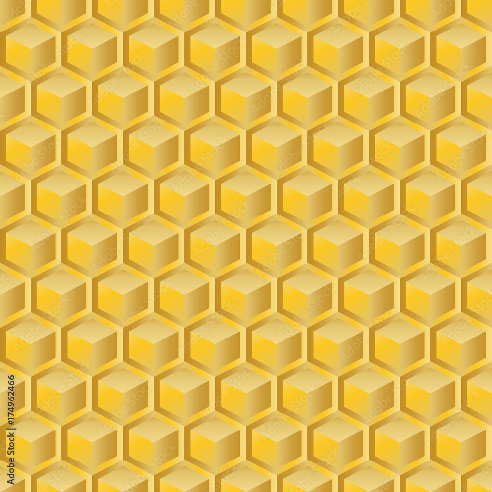 Cubes, bee honeycombs. Gold, texture. Abstract seamless pattern .Vector illustration. Cubes, bee honeycombs. Gold, texture. Abstract seamless pattern .Vector illustration.