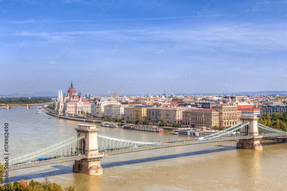 Capital city of Budapest with the Danube River, Hungary