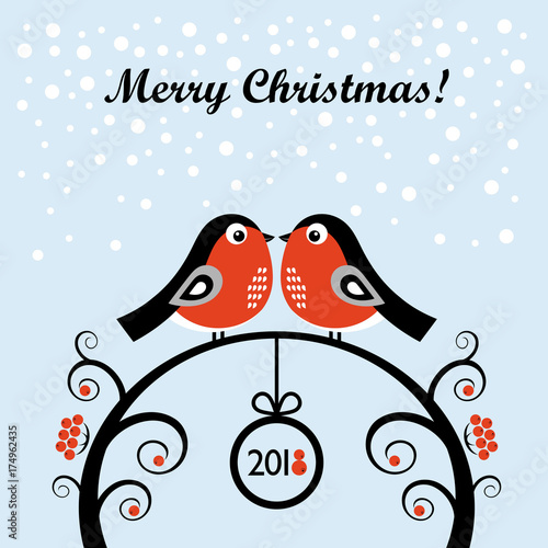Christmas cartoon bullfinch. Vector illustration
