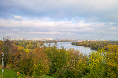 Moscow river autumn aerial view, Russia