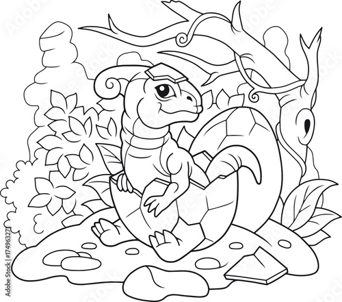 cartoon cute parasaurolophus hatched from egg